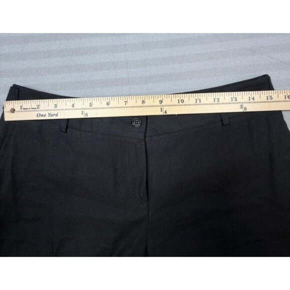 Josef Pants Womens 8 Black Linen Viscose Wide Leg Cuffed Hem Dress Trousers - Picture 7 of 11